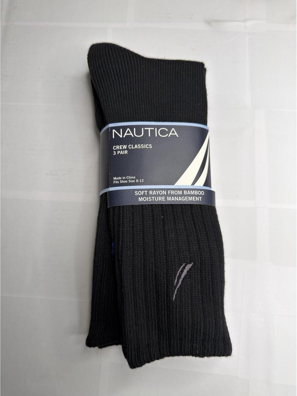 Sizw 8-12 Nautica Crew Classic Socks 3 Pair Pack Bamboo Rayon Moisture